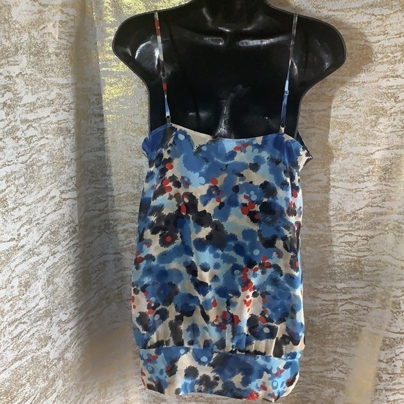 Kensie multicolour sleeveless semi-sheer ruffle neck blouse size L - Picture 5 of 10